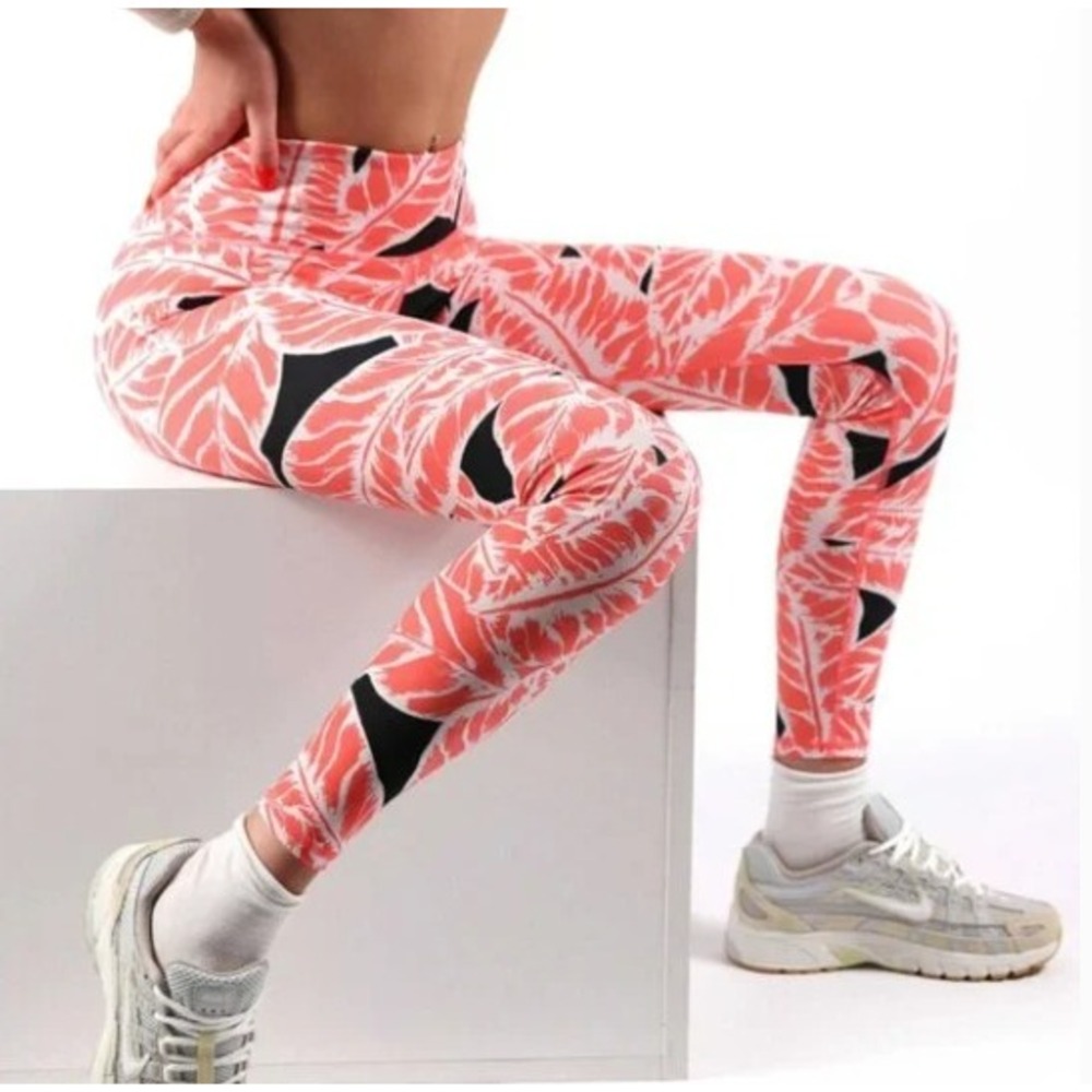 Alo Yoga Midrise Tropical Leaf Print Leggings Palm Springs Guava RN87370 Sz S